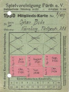 Mitgliedsausweis der SpVgg Fürth von 1930