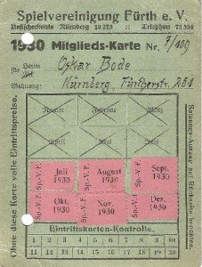 Mitgliedsausweis der SpVgg Fürth von 1930