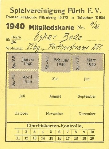 Mitgliedsausweis der SpVgg Fürth von 1940