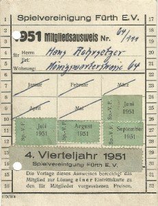 Mitgliedsausweis der SpVgg Fürth von 1951