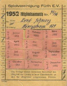 Mitgliedsausweis der SpVgg Fürth von 1952