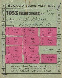 Mitgliedsausweis der SpVgg Fürth von 1953