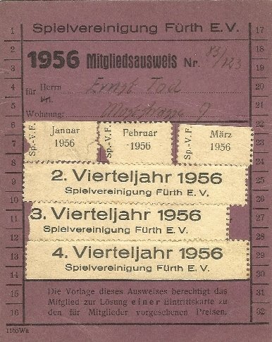 Mitgliedsausweis der SpVgg Fürth von 1956