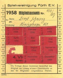 Mitgliedsausweis der SpVgg Fürth von 1958