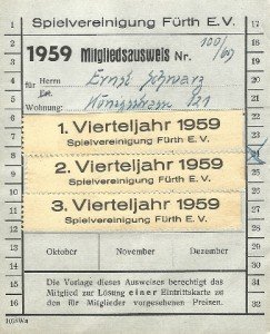 Mitgliedsausweis der SpVgg Fürth von 1959