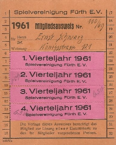 Mitgliedsausweis der SpVgg Fürth von 1961