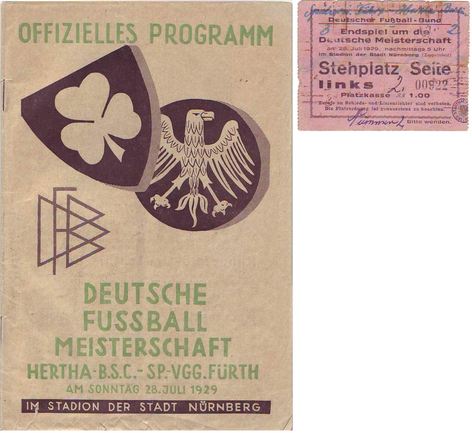 Programmheft und Ticket zum DM-Endspiel 1929