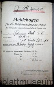 Spielermeldebogen der SpVgg von 1912